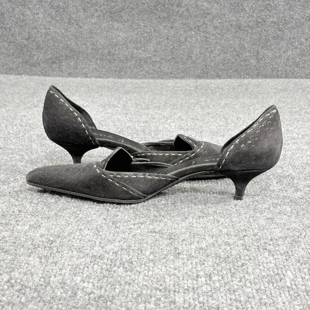 Prada Shoes Womens 5.5 Black Suede D'Orsay Buckle Strap Kitten Heels Italy 35.5